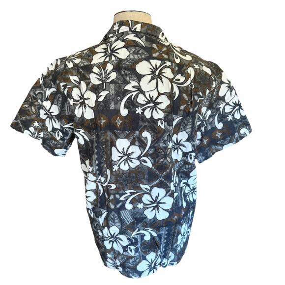 Hawaii Gray And White Floral Print Cotton Aloha Shirt Size XL - Picture 2 of 4